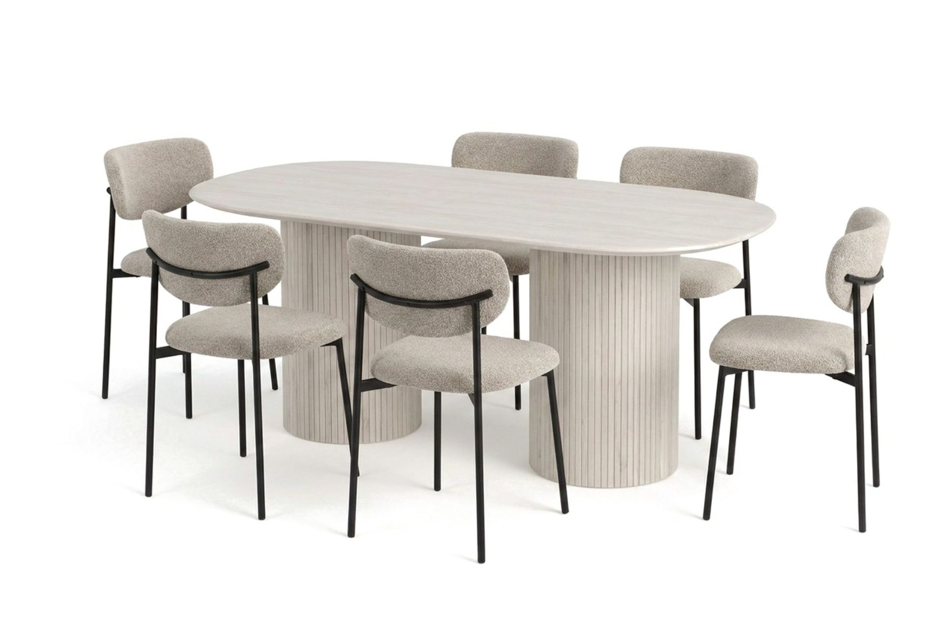 Kopparbo oval spisegruppe 180 cm hvitlasert med 6 Lucy spisestoler - Hvitbeiset eik
