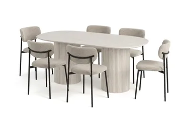 Kopparbo oval spisegruppe 180 cm hvitlasert med 6 Lucy spisestoler - Hvitbeiset eik - Møbler - Bord - Spisegrupper