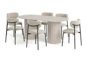 Kopparbo oval spisegruppe 180 cm hvitlasert med 6 Lucy spisestoler - Hvitbeiset eik - Møbler - Bord - Spisegrupper
