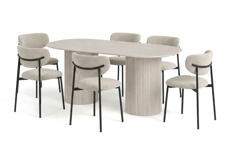 Kopparbo oval spisegruppe 180 cm hvitlasert med 6 Lucy spisestoler - Hvitbeiset eik - Møbler - Bord - Spisegrupper