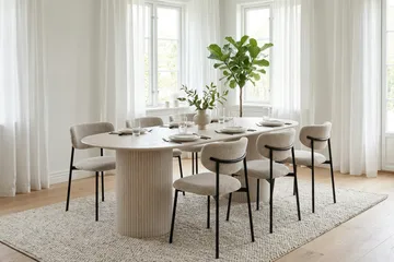 Kopparbo oval spisegruppe 180 cm hvitlasert med 6 Lucy spisestoler - Hvitbeiset eik - Møbler - Bord - Spisegrupper
