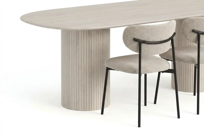 Kopparbo oval spisegruppe 180 cm hvitlasert med 6 Lucy spisestoler - Hvitbeiset eik - Møbler - Bord - Spisegrupper