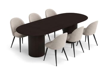 Kopparbo oval spisegruppe 220 cm med 6 Nibe Plus spisestoler - Røkt eik - Møbler - Bord - Spisegrupper