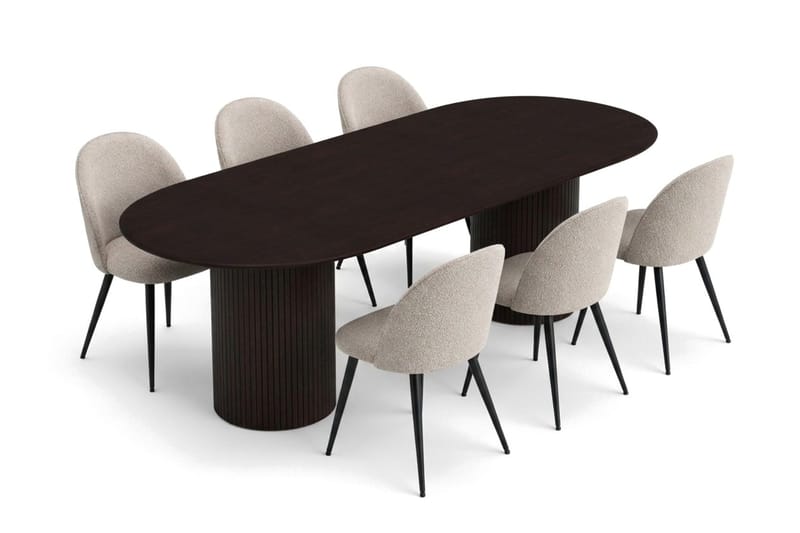 Kopparbo oval spisegruppe 220 cm med 6 Nibe Plus spisestoler - Røkt eik - Møbler - Bord - Spisegrupper