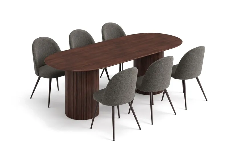 Kopparbo oval spisegruppe 220 cm med 6 Nibe Plus spisestoler - Valnøtt - Møbler - Bord - Spisegrupper