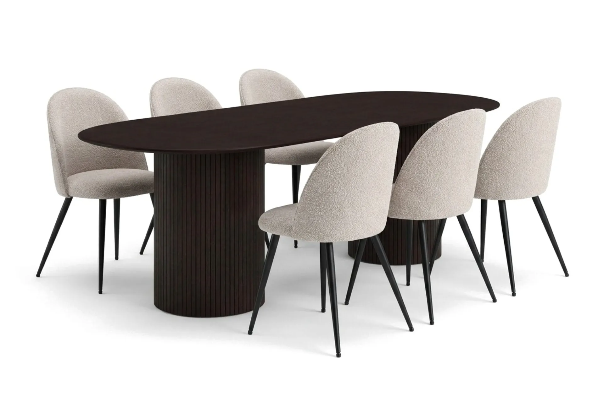 Kopparbo oval spisegruppe 220 cm med 6 Nibe Plus spisestoler - Røkt eik