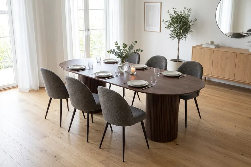 Kopparbo oval spisegruppe 220 cm med 6 Nibe Plus spisestoler - Valnøtt - Møbler - Bord - Spisegrupper