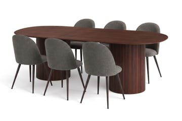 Kopparbo oval spisegruppe 220 cm med 6 Nibe Plus spisestoler - Valnøtt - Møbler - Bord - Spisegrupper