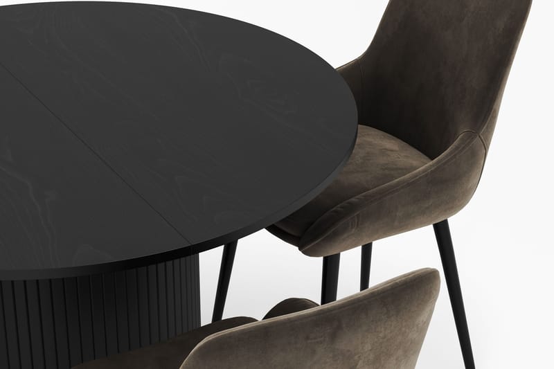 Kopparbo Rund Spisegruppe 106-156cm med 4 Alsarp Spisestoler - Svart - Møbler - Bord - Spisegrupper
