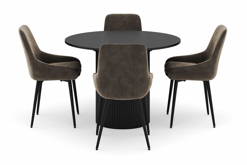 Kopparbo Rund Spisegruppe 106-156cm med 4 Alsarp Spisestoler - Svart - Møbler - Bord - Spisegrupper