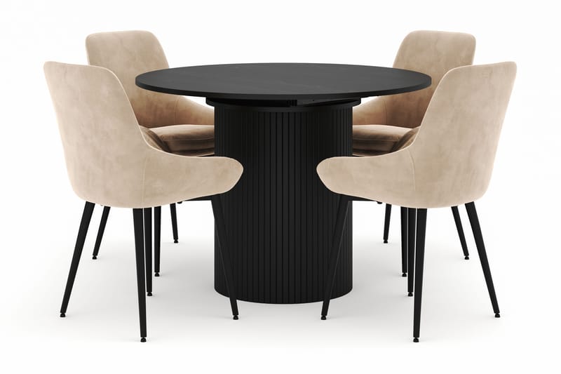 Kopparbo Rund Spisegruppe 106-156cm med 4 Alsarp Spisestoler, Svart