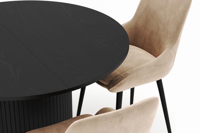 Kopparbo Rund Spisegruppe 106-156cm med 4 Alsarp Spisestoler - Svart - Møbler - Bord - Spisegrupper