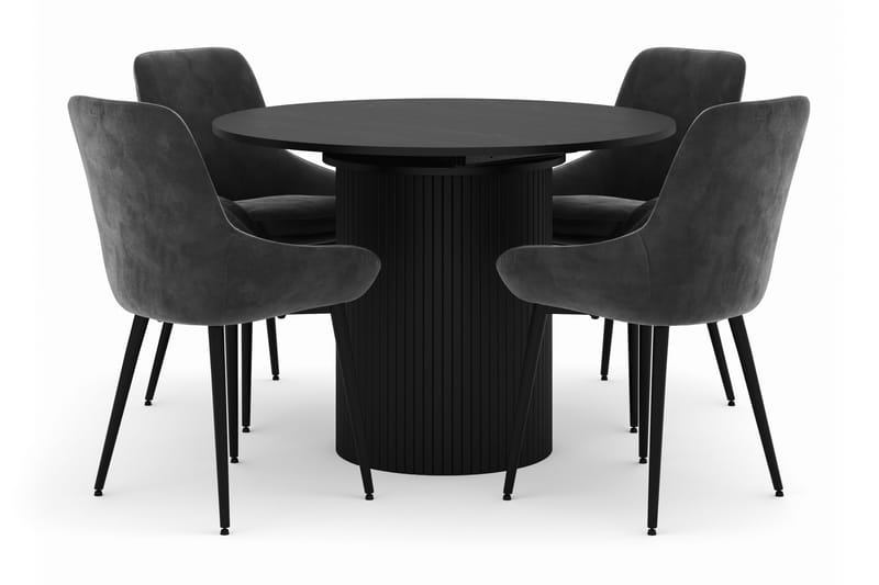 Kopparbo Rund Spisegruppe 106-156cm med 4 Alsarp Spisestoler, Svart