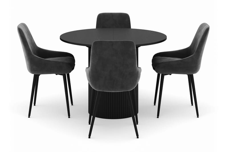 Kopparbo Rund Spisegruppe 106-156cm med 4 Alsarp Spisestoler - Svart - Møbler - Bord - Spisegrupper