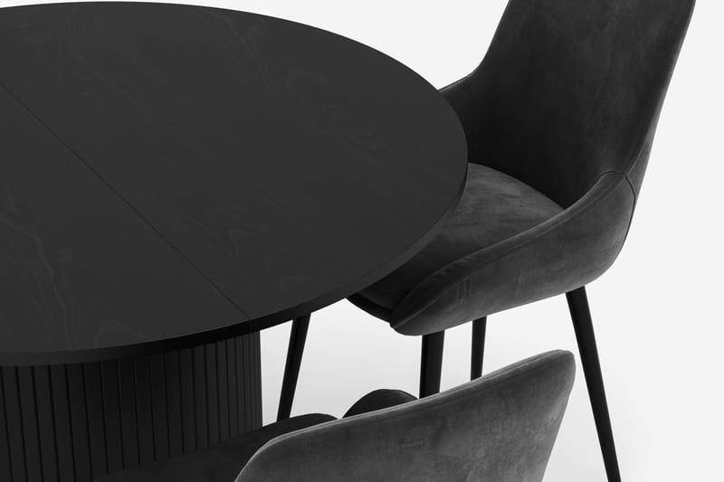 Kopparbo Rund Spisegruppe 106-156cm med 4 Alsarp Spisestoler - Svart - Møbler - Bord - Spisegrupper