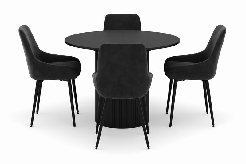 Kopparbo Rund Spisegruppe 106-156cm med 4 Alsarp Spisestoler - Svart - Møbler - Bord - Spisegrupper