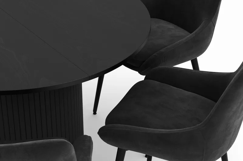 Kopparbo Rund Spisegruppe 106-156cm med 6 Alsarp Spisestoler - Svart - Møbler - Bord - Spisegrupper