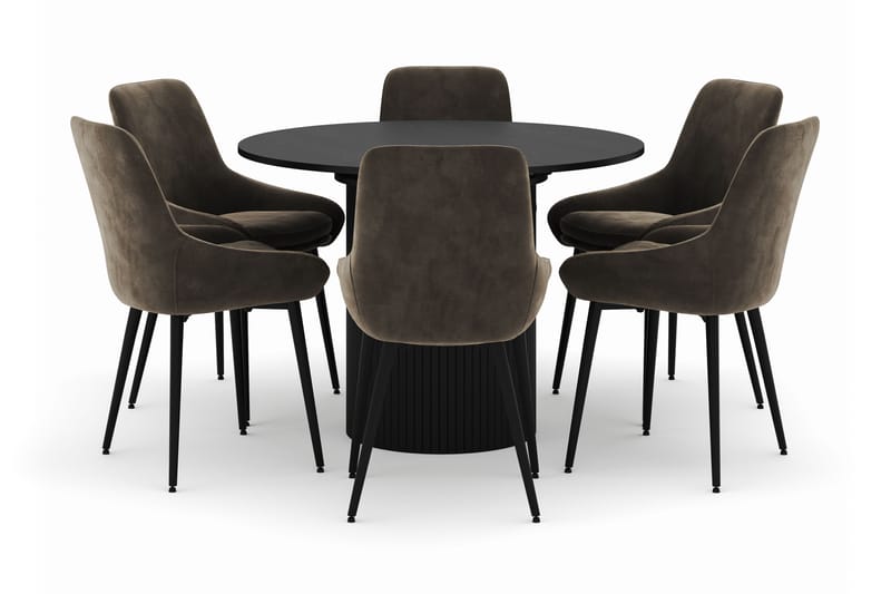 Kopparbo Rund Spisegruppe 106-156cm med 6 Alsarp Spisestoler, Svart