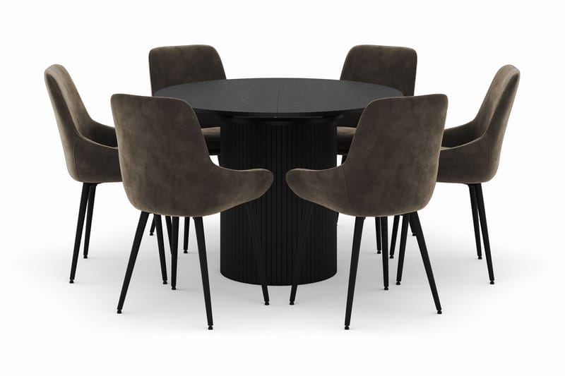 Kopparbo Rund Spisegruppe 106-156cm med 6 Alsarp Spisestoler - Svart - Møbler - Bord - Spisegrupper