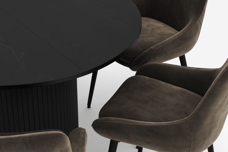 Kopparbo Rund Spisegruppe 106-156cm med 6 Alsarp Spisestoler - Svart - Møbler - Bord - Spisegrupper