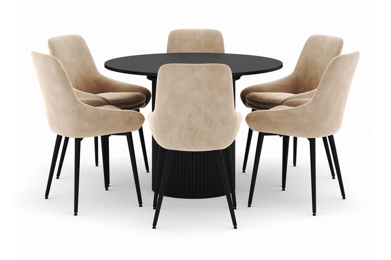 Kopparbo Rund Spisegruppe 106-156cm med 6 Alsarp Spisestoler, Svart