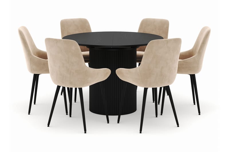 Kopparbo Rund Spisegruppe 106-156cm med 6 Alsarp Spisestoler - Svart - Møbler - Bord - Spisegrupper