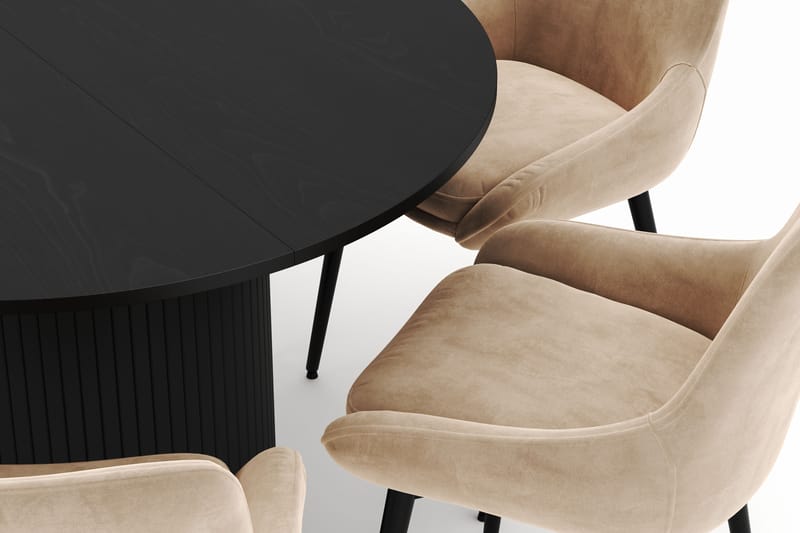 Kopparbo Rund Spisegruppe 106-156cm med 6 Alsarp Spisestoler - Svart - Møbler - Bord - Spisegrupper