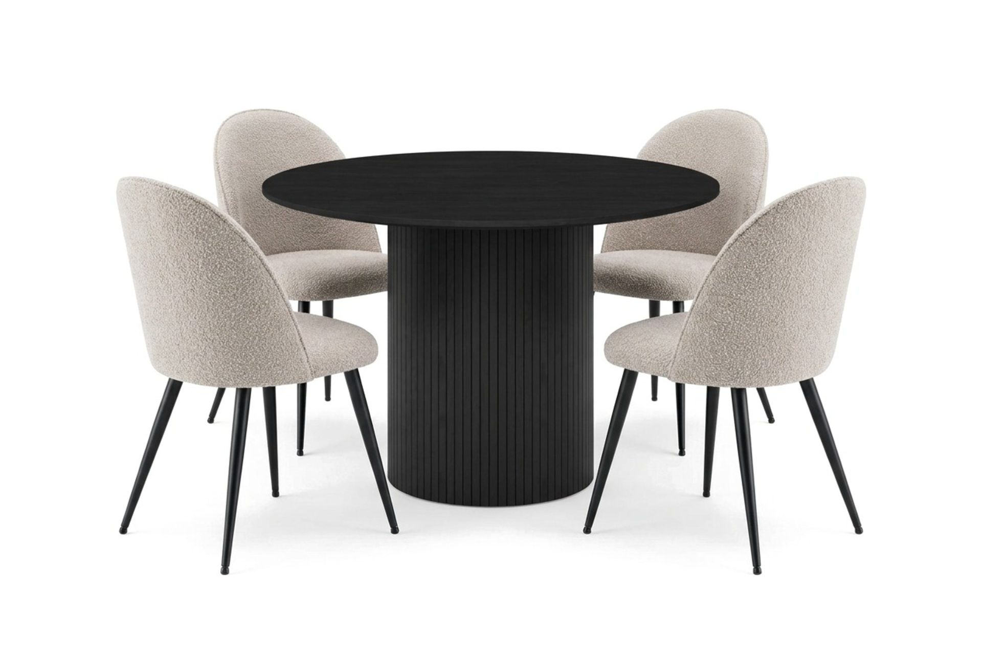 Kopparbo rund spisegruppe 110 cm med 4 Nibe Plus spisestoler - Svartlasert eik