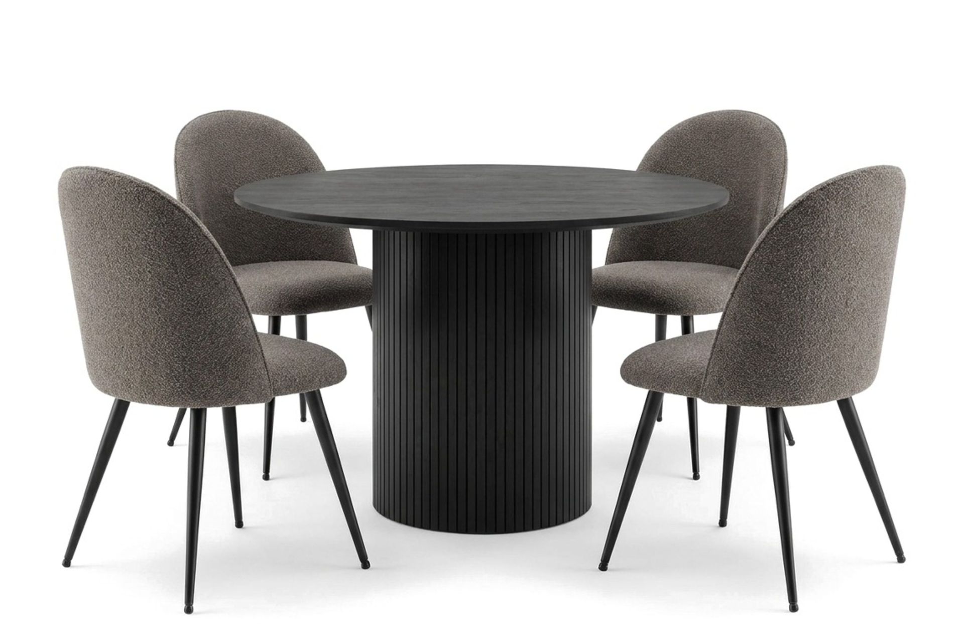 Kopparbo rund spisegruppe 110 cm med 4 Nibe Plus spisestoler - Svartlasert eik