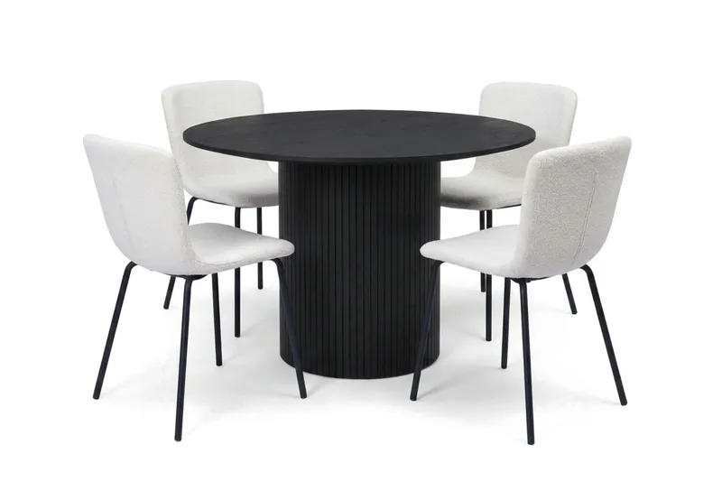 Kopparbo rund spisegruppe 110 cm svart med 4 Katy spisestoler, Svartbeiset eik