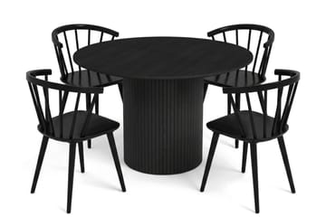 Kopparbo rund spisegruppe 110 cm svart med 4 Tyrö spisestoler - Svart - Møbler - Bord - Spisegrupper