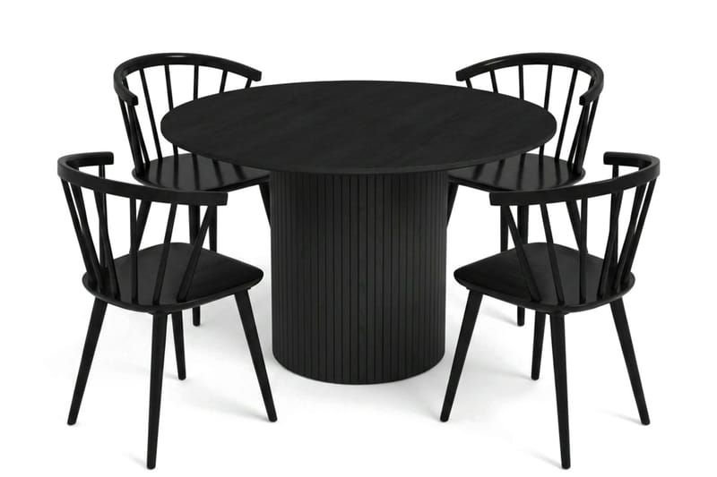 Kopparbo rund spisegruppe 110 cm svart med 4 Tyrö spisestoler - Svart - Møbler - Bord - Spisegrupper