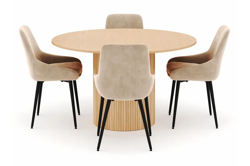 Kopparbo Rund Spisegruppe 130-150 cm 4 Alsarp Spisestoler - Naturell - Møbler - Bord - Spisegrupper