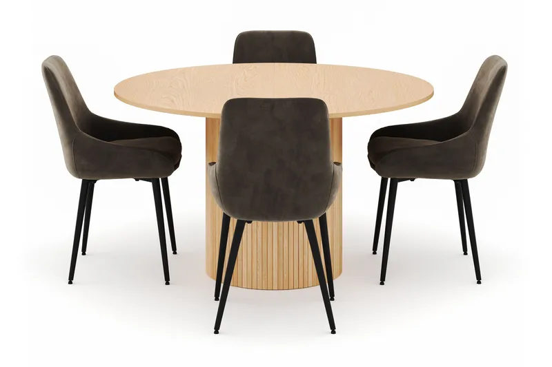 Kopparbo Rund Spisegruppe 130-150 cm 4 Alsarp Spisestoler - Naturell - Møbler - Bord - Spisegrupper