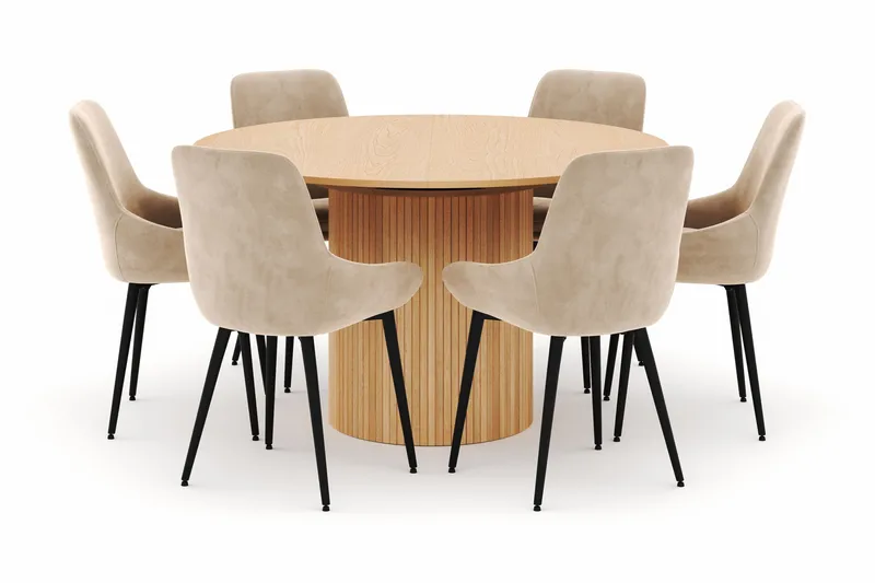 Kopparbo Rund Spisegruppe 130-150 cm 6 Alsarp Spisestoler - Naturell - Møbler - Bord - Spisegrupper