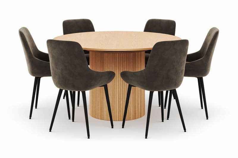 Kopparbo Rund Spisegruppe 130-150 cm 6 Alsarp Spisestoler - Naturell - Møbler - Bord - Spisegrupper