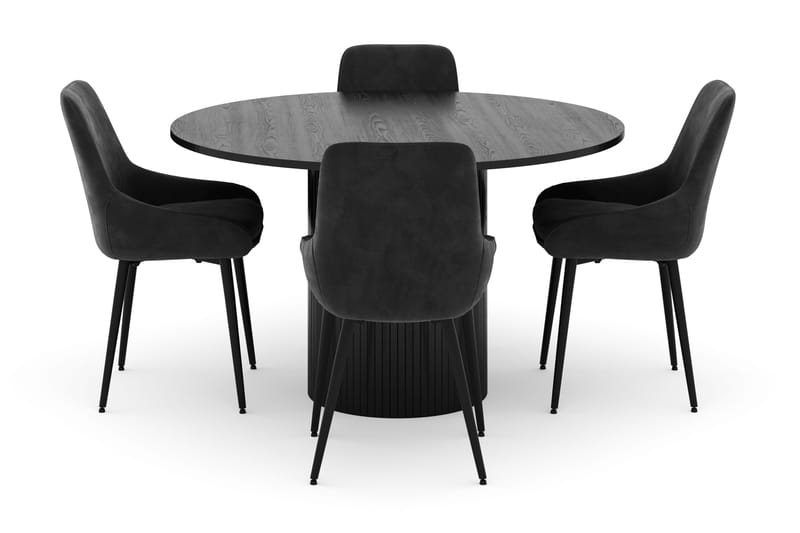 Kopparbo Rund Spisegruppe 130 cm 4 Alsarp Spisestoler - Svart - Møbler - Bord - Spisegrupper