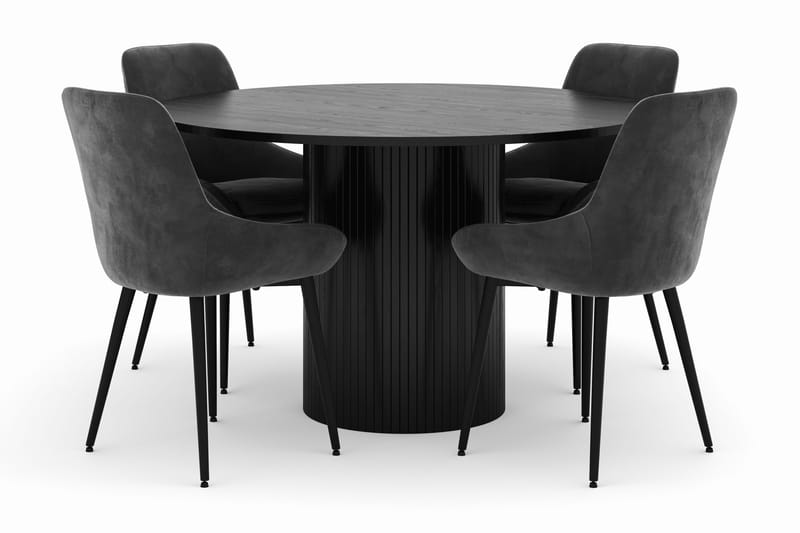 Kopparbo Rund Spisegruppe 130 cm 4 Alsarp Spisestoler, Svart