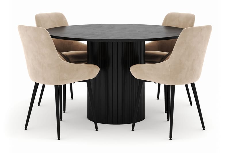 Kopparbo Rund Spisegruppe 130 cm 4 Alsarp Spisestoler, Svart