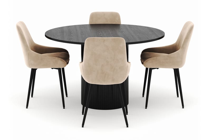 Kopparbo Rund Spisegruppe 130 cm 4 Alsarp Spisestoler - Svart - Møbler - Bord - Spisegrupper