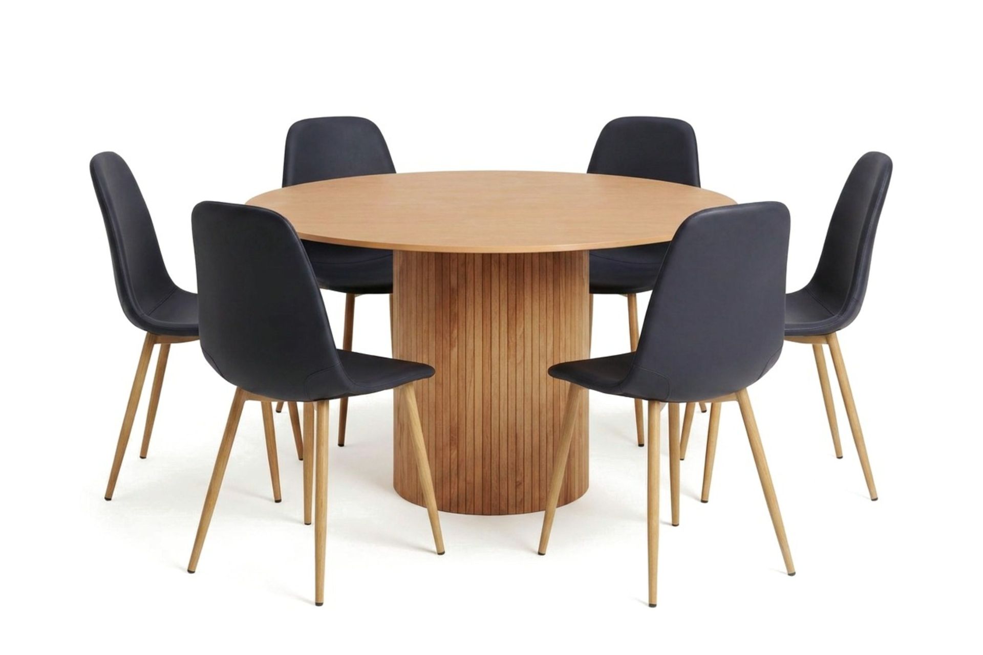 Kopparbo rund spisegruppe 130 cm eik med 6 Nibe-spisestoler - Eik