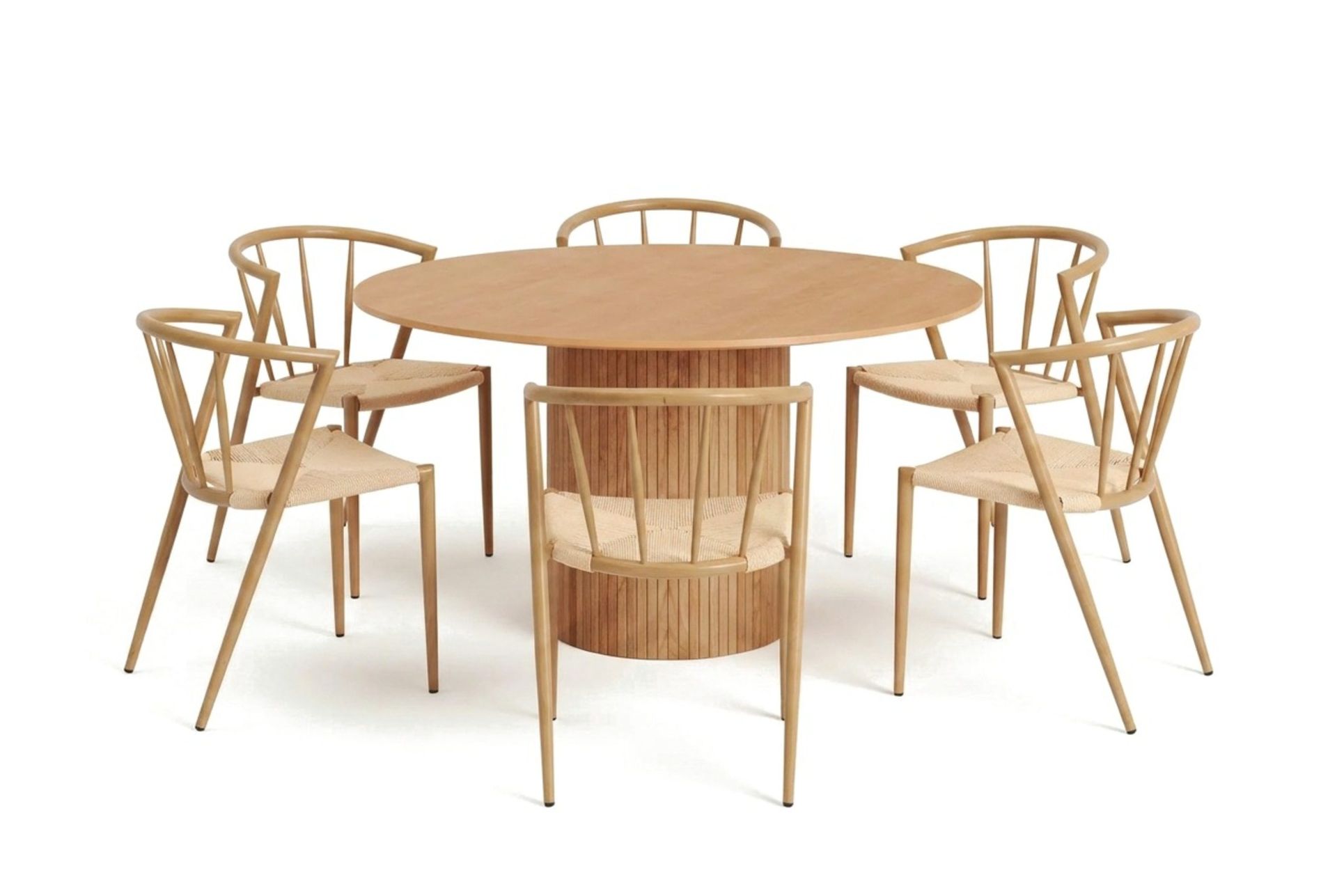 Kopparbo rund spisegruppe 130 cm eik med 6 Winston-spisestoler - Eik