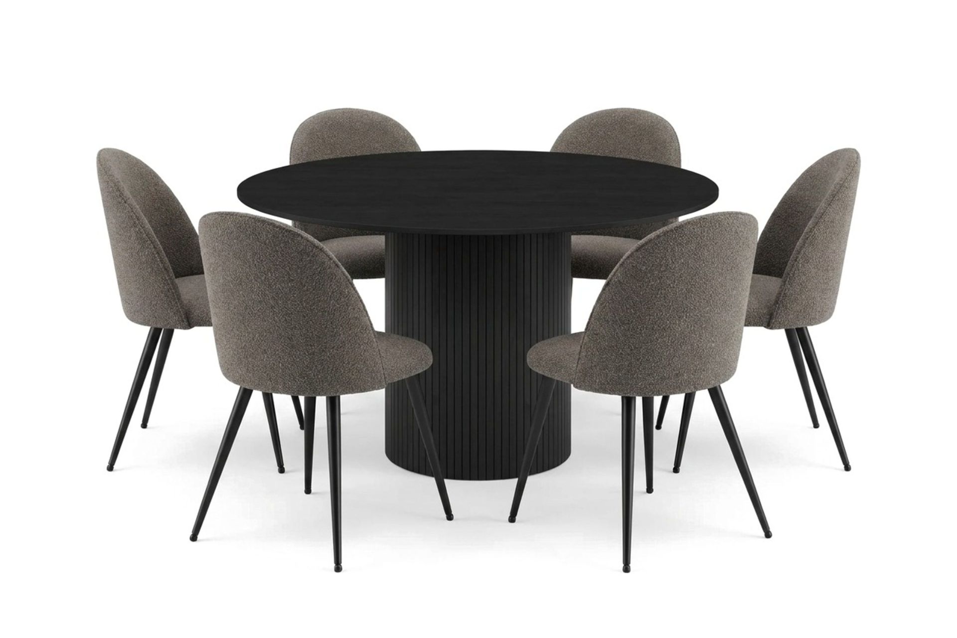Kopparbo rund spisegruppe 130 cm med 6 Nibe Plus spisestoler - Svartlasert eik
