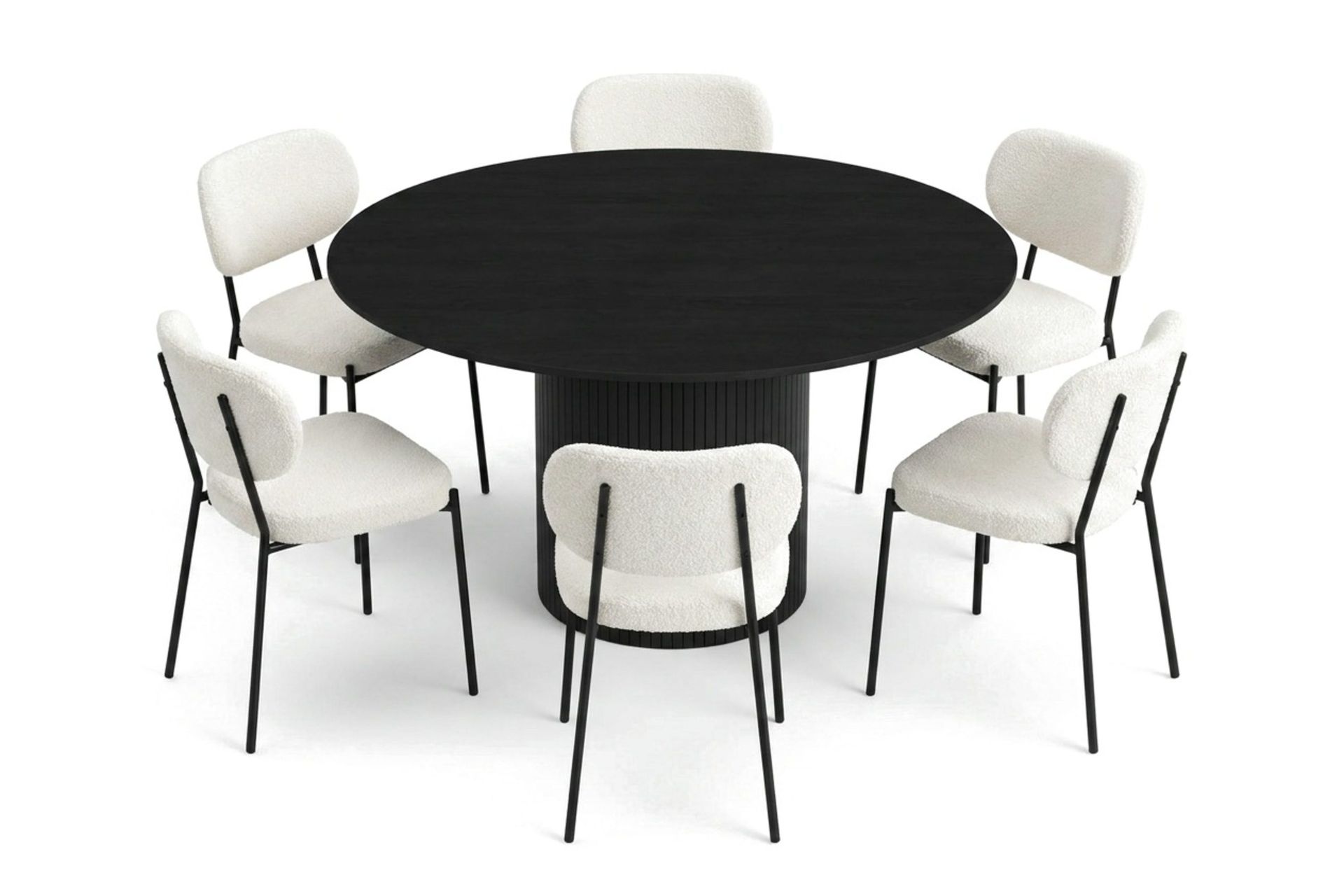 Kopparbo rund spisegruppe 130 cm svart med 6 Gemmiano-spisestoler - Svart
