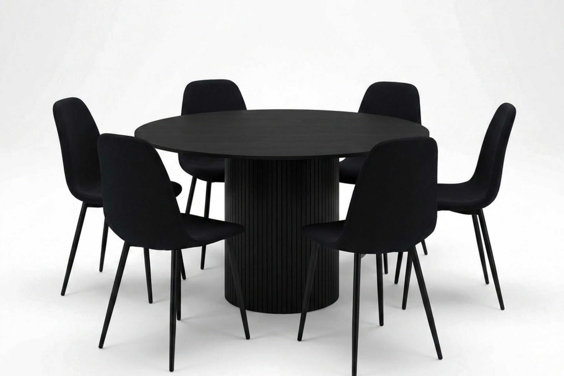 Kopparbo rund spisegruppe 130 cm svart med 6 Nibe-spisestoler - Svart