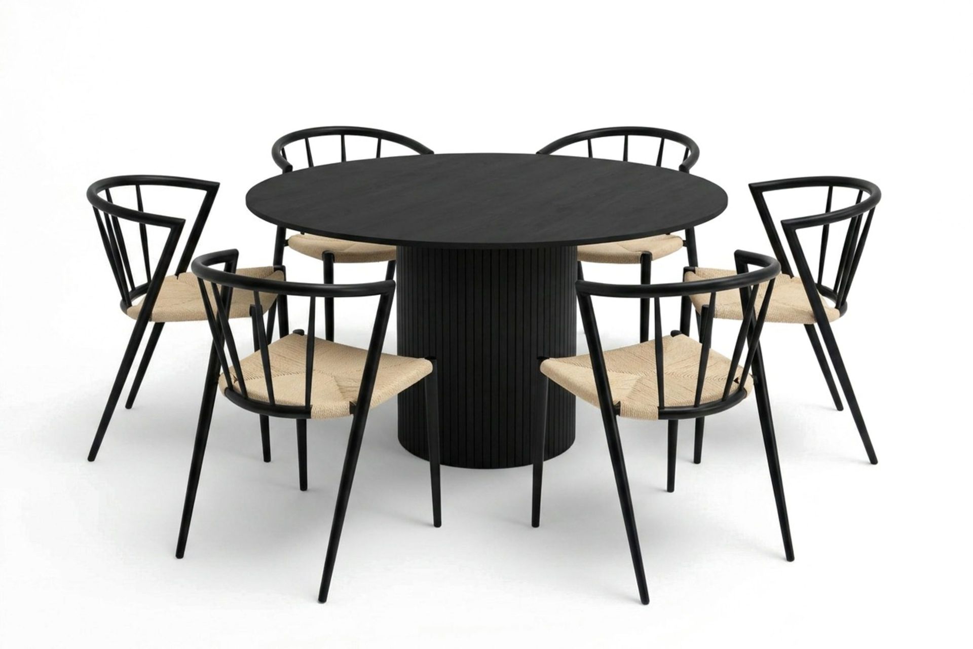 Kopparbo rund spisegruppe 130 cm svart med 6 Winston-spisestoler - Svart