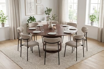 Kopparbo Rund Spisegruppe 180 cm – Spisebord med 8 Lucy Spisestoler i Tre med Valnøttutseende - Brun - Møbler - Bord - Spisegrupper