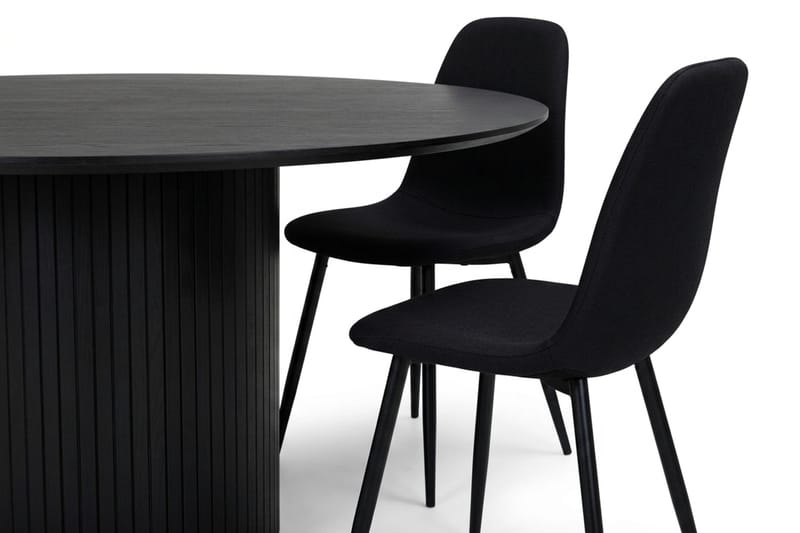 Kopparbo Rund Spisegruppe 180 cm – Spisebord med 8 Nibe Spisestoler i Tre med Svartlaserad Eik-utseende - Svart - Møbler - Bord - Spisegrupper