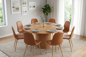 Kopparbo rund spisegruppe 180 cm eik med 8 Nibe-spisestoler - Eik - Møbler - Bord - Spisegrupper
