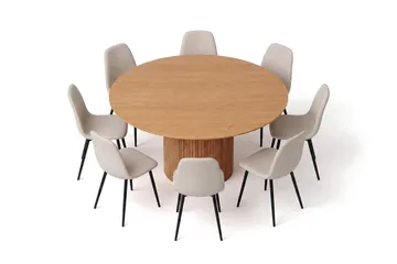 Kopparbo rund spisegruppe 180 cm eik med 8 Nibe-spisestoler - Eik - Møbler - Bord - Spisegrupper